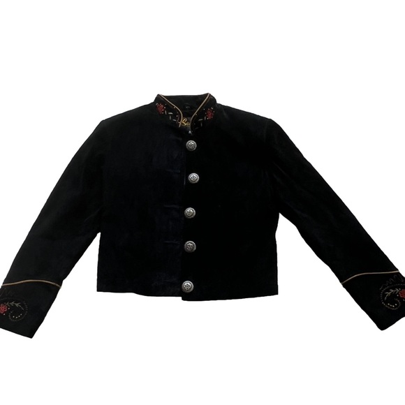 Scully Jackets & Blazers - Scully Black Leather Embroidered Satin lined Blazer with Collar
